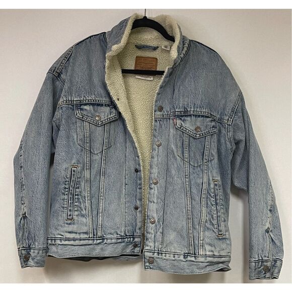 Levi's Other - LEVI'S Trucker Jacket Men's Small Blue Denim Jean Cotton Sherpa Lined Light Wash